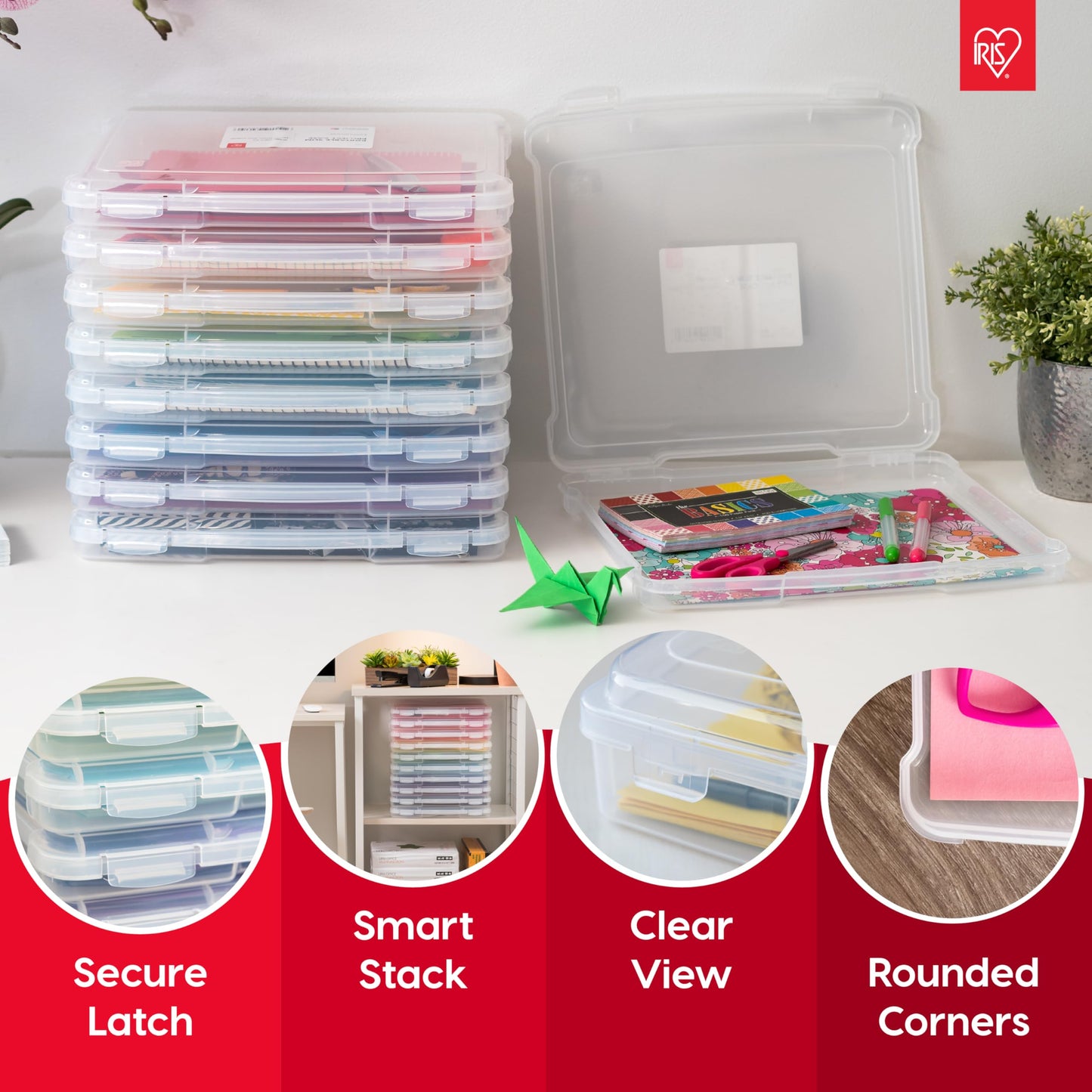 IRIS USA Board Game Storage Craft Organizer Box with Snap-Tight Latch Lid, 6-Pack Portable Plastic Case Bin for Puzzles, Magazines, Hobbies, Art Supplies, Fits 8.5" x 11" & A4 Papers, Thick, Clear
