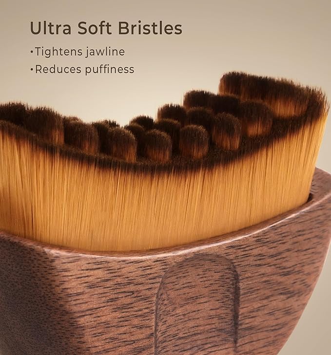 2PCS Lymphatic Contour Face Brush-Wooden Handle Facial Sculpting Brush-Dry Gua Sha Brushes for Face-Lift Facial Brushes for Lymphatic drainage Depuff Puffiness Brushes Walnut