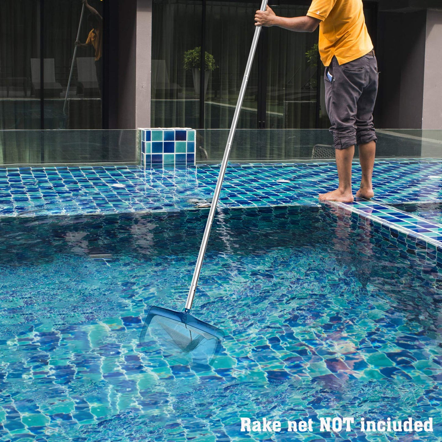 POOLWHALE 10.5 Foot Premium Aluminum Telescopic Swimming Pool Pole, Special Stripes Texture Strong Grip, Adjustable 8 Pieces 1.0 mm Expandable Step-Up, for Skimmer Nets, Vacuum Heads and Brushes