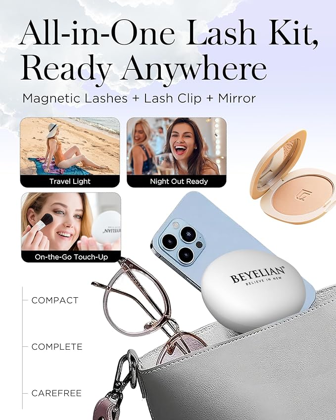 BEYELIAN Portable Magnetic Eyelashes with Applicator Kit All-In-One Box, Upgrade Soft Reusable Magnetic Lashes, No Glue Needed False EyelashesAYT35 (Lightweight & Comfortable)