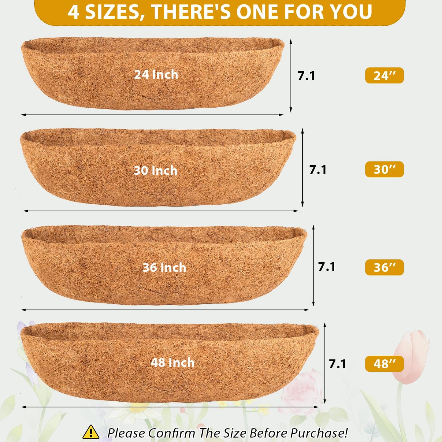 HKZ Coconut Liner for Planters - 2 Pcs 30 Inch Trough Coco Liners for Window Box, Natural Coconut Coir Fiber Planter Liners for Garden Fence Planter Flower Baskets