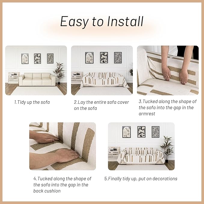 MYSKY HOME Sofa Covers for Sectional Sofa, Couch Cover for Dogs, Couch Covers with Tassel Loveseat Covers Futon Cover L Shaped Cover Washable Chenille Couch Protector, 71" x 102", Khaki Piano Key