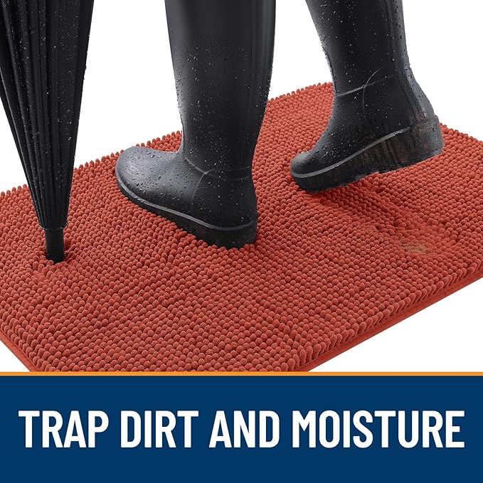 OLANLY Dog Door Mat for Muddy Paws 30x17, Absorbs Moisture and Dirt, Absorbent Non-Slip Washable Doormat, Quick Dry Chenille Mud Mat for Dogs, Entry Indoor Entryway Carpet for Inside Floor, Maple Red