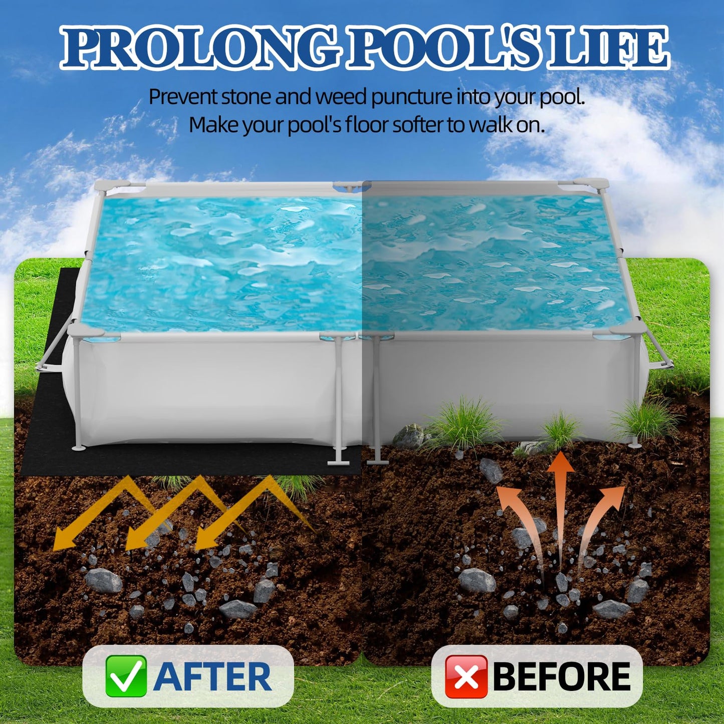Mosenpol 9' × 18' Rectangle Pool Liner Pad for Above Ground Pool, Durable Pre-Cut Under Pool Padding, Puncture Protection and Extend Liner Life
