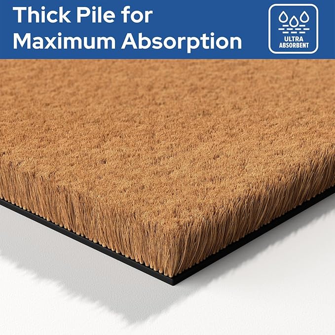 Barnyard Designs Natural Coco Coir Heavy Duty Backing Doormat - Large Cute Non-Slip Front Door Welcome Mat for Outside Entrance or Porch Entry, Brown (24x36, Plain Brown)
