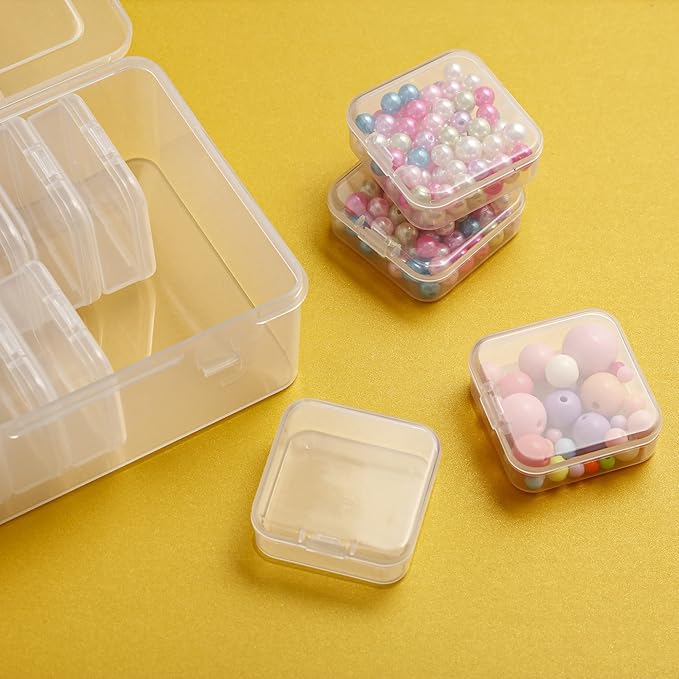 Mathtoxyz Small Bead Organizers, 30 Pieces Plastic Storage Cases Mini Clear Bead Storage Containers Transparent Boxes with Hinged Lid and Rectangle Clear Craft Supply Case