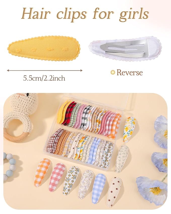 doboi 40Pcs Toddler Hair Clips Hair Barrettes Baby Girls Hair Bows Clips Floral Print Non Slip Snap Hairpins Flower Hair Clips for Girls Kids Toddler Hair Accessories