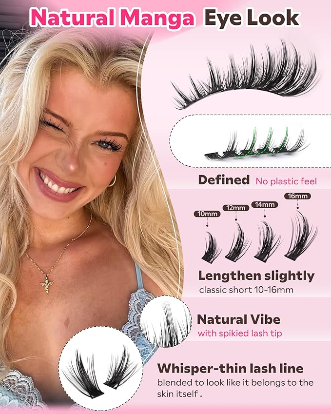 Goddvenus Manga Lash Clusters Natural Wispy 300 Pcs Fairy Eyelash Clusters 10-16mm Fluffy Cluster Eyelash Extensions Anime Cosplay No Plastic Feel Individual Lash Extension CC Curve
