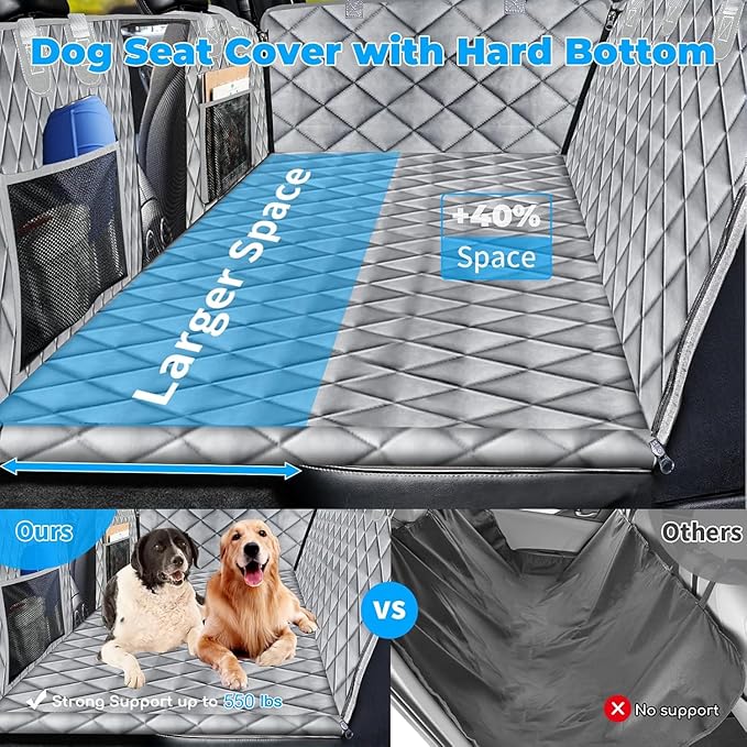 URPOWER Back Seat Extender for Dogs - Hard Bottom Dog Car Seat Cover Holds 550 lbs, Waterproof Dog Hammock Dogs Bed for Cars, SUVs, Pet Backseat Protector with Mesh Window & Large Space