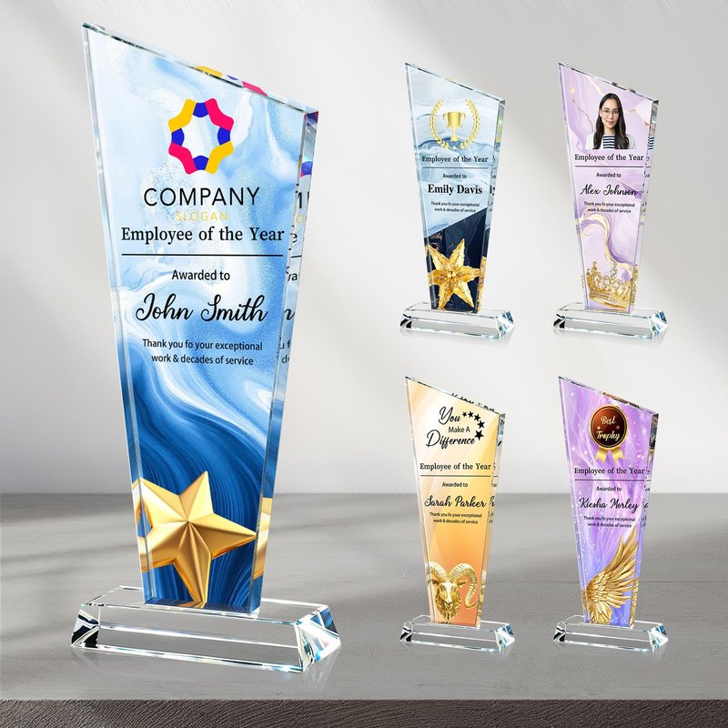 Personalized Crystal Trophy Award | Custom Awards with Text Logo Photo | Awards and Trophies for Employee Appreciation Gifts | Personalized Office Gifts for Boss Teacher | Office Decor (Full Style)