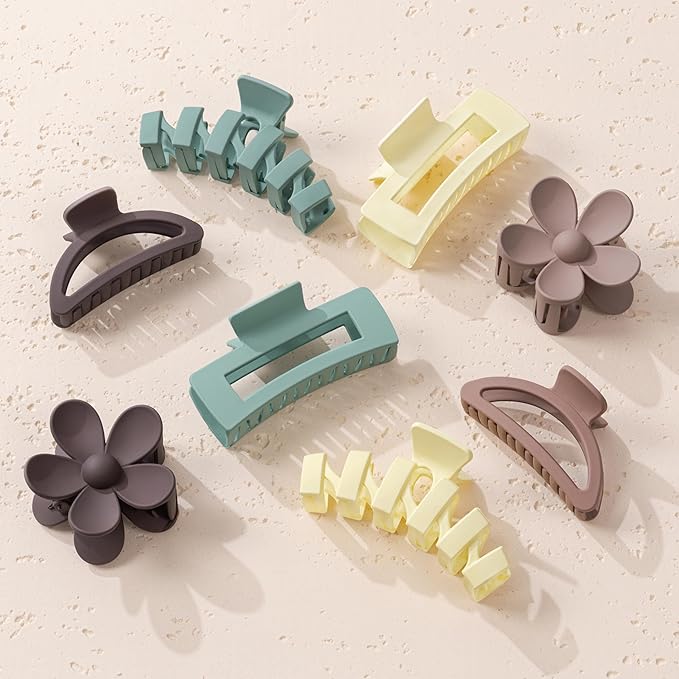 8PCS Hair Clips for Women, Flower Claw Clips for Thick Hair, Non-Slip Hair Accessories with Multi-Styles, Neutral Colors Hair Claw Clips and Variety Pack, Ideal for Girls