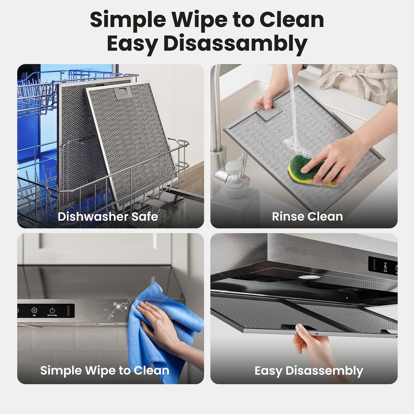 VIKIO HOME 30 Inch Under Cabinet Range Hood 900 CFM, Dual Motor Powerful Kitchen Vent Hood, Gesture & Touch Control, Ultra Quiet DC Motor, Dishwasher-Safe Filters, LED Lights, Stainless Steel