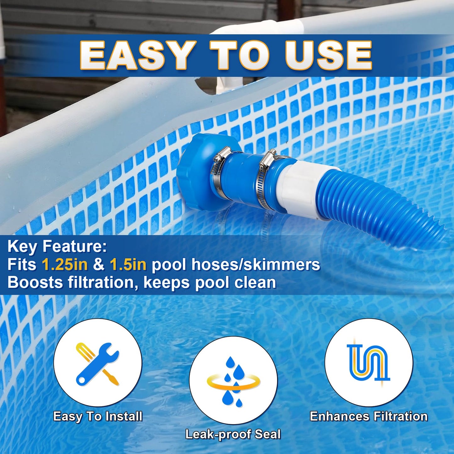 2 Set Pool Vacuum Hose Adapter Kit Compatible with Intex Adapter B,Pool Skimmer Hose Connector Replacement Hoses Adapter with Clamp for Above Ground Swimming Pool Vacuum Surface Skimmer Small Strainer