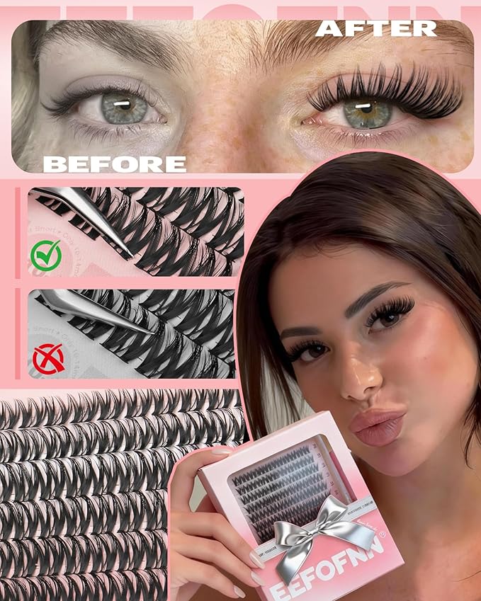 Lash Clusters Natural Eyelash Clusters Wispy Lashes Clusters C Curl Cluster Eyelash Extensions 8-14mm Lash Cluster Invisible Band Individual Lashes Bunny Cluster Lashes by Eefofnn