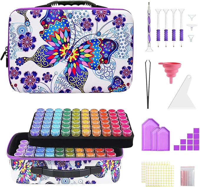 ZORETCO Diamond Painting Storage Containers,120 Slots Diamond Painting Accessories Kits with Tools for Diamond Art Craft Jewelry Beads Organizer