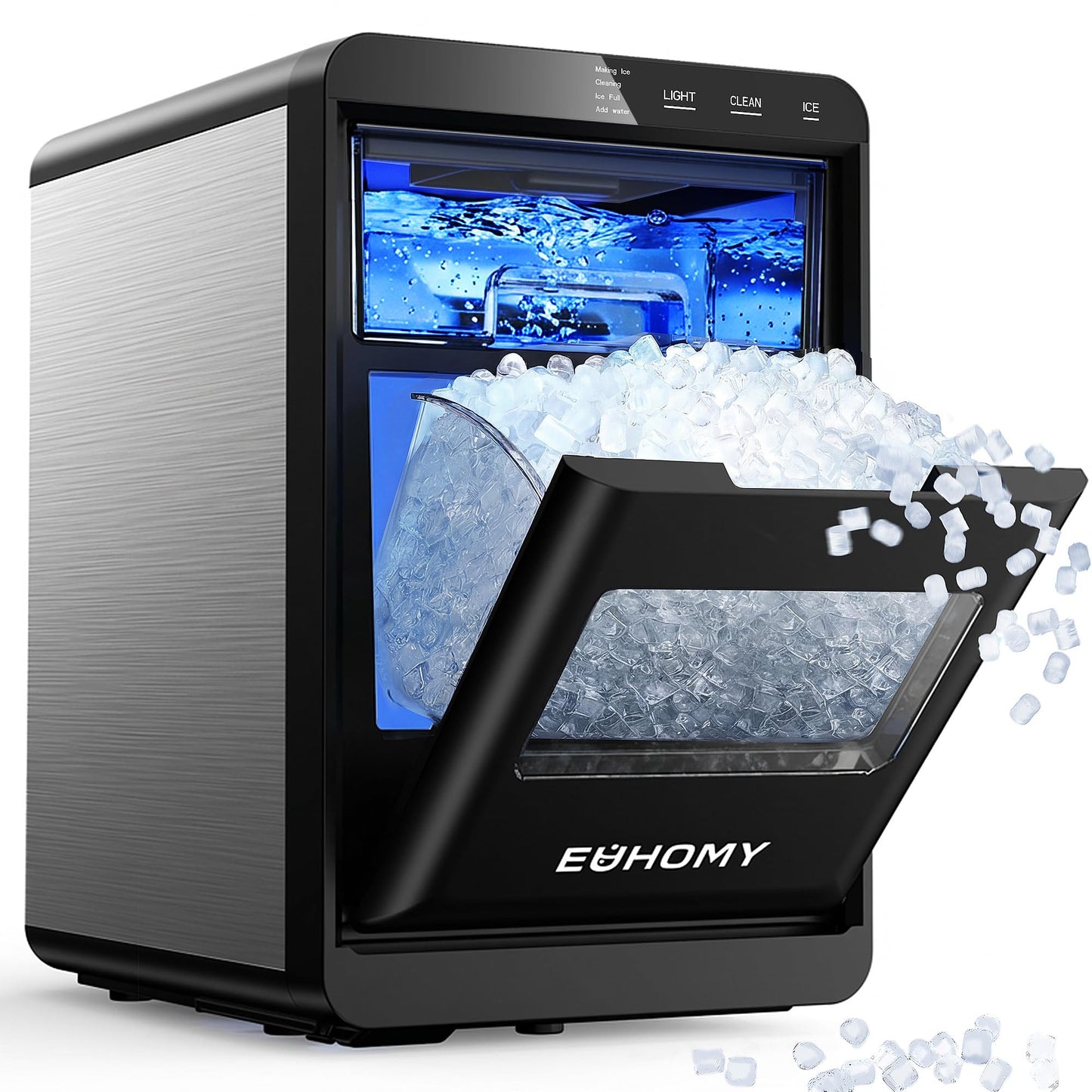 EUHOMY Nugget Ice Maker Countertop, 40Lbs/24H Pebble Ice Maker Machine, Self-Cleaning Countertop Sonic Ice Makers with Ice Scoop&Basket, Pellet Ice Maker Machine for Home/Kitchen/Office