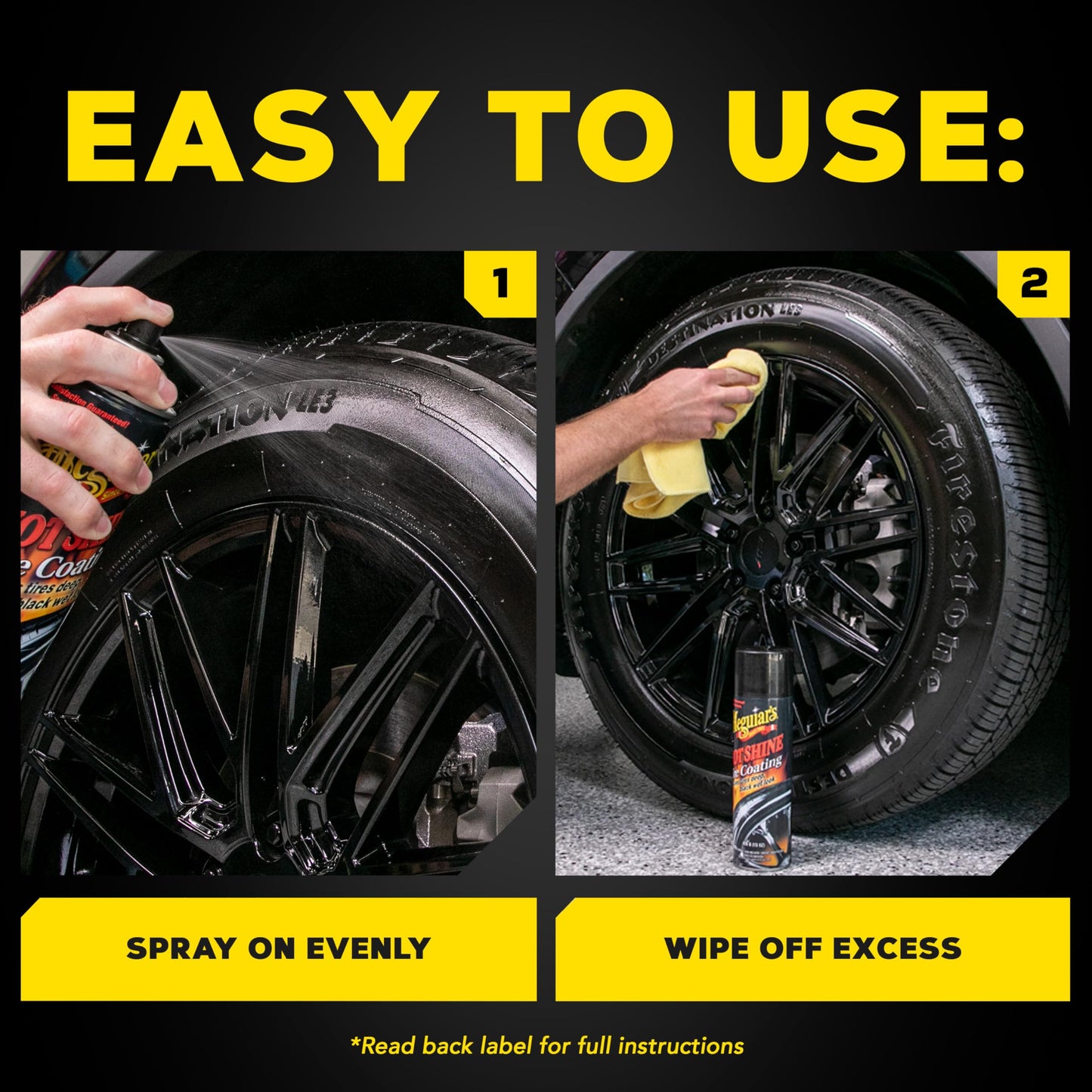 Meguiar's Hot Shine High Gloss Tire Coating - Get Long-Lasting Tire Protection and Glossy Tires with a Wet Look Shine, 3 Pack of 15 Oz Aerosol Cans