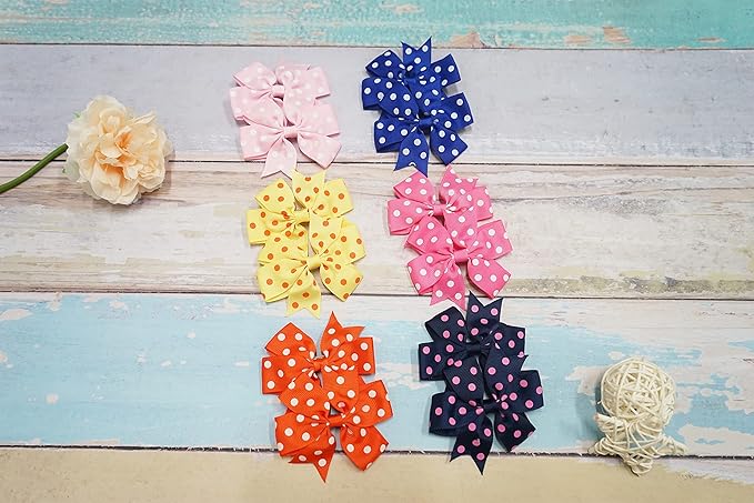 CÉLLOT 40Pcs 3 Inch Boutique Grosgrain Ribbon Pinwheel Hair Bows Alligator Clips For Girls Toddlers Hair Accessories Teens Gifts In Pairs (Polka Dot)