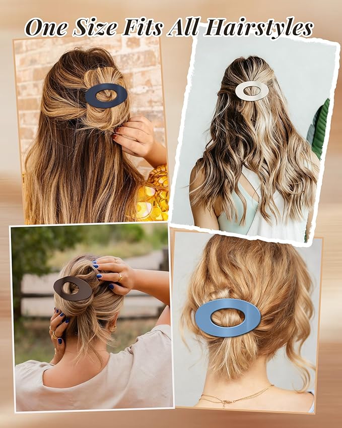 Mesovor 6 Pack Flat Hair Claw Clips, 4.33" Nonslip Large Round Lay Flat Hair Clips | Strong Hold French Flat Hairclips for Lying Down, Yoga, Driving (Blue Matte)