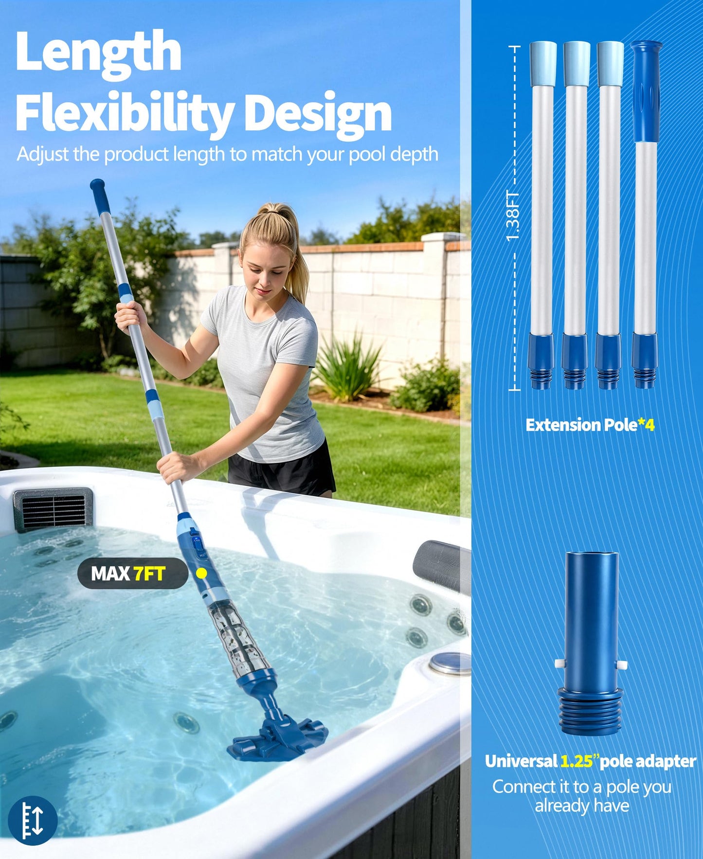 LanOcean 2026 Upgraded Powerful Hot Tub Vacuum Cordless, 15.8 Gals/Min Spa Vacuum for Hot Tub, Handheld Pool Vacuum Cleaner with Water Sensor, Small Pool Vacuum Rechargeable -90 Mins Running Time-Blue