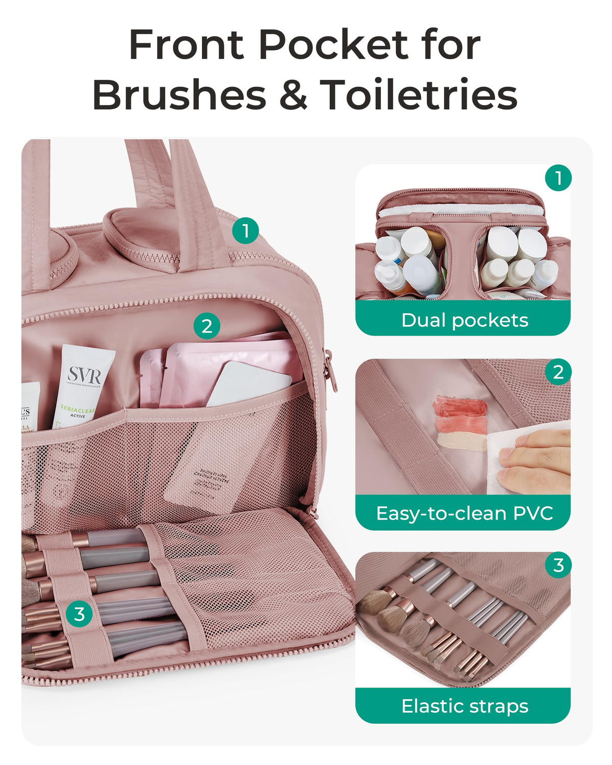 BAGSMART Travel Toiletry Bag, Lightweight Large Wide-open Travel Bag for Women, Puffy Cosmetic Makeup Bag Organizer with Handle for Accessories,Essentials, Toiletries, Dark Pink