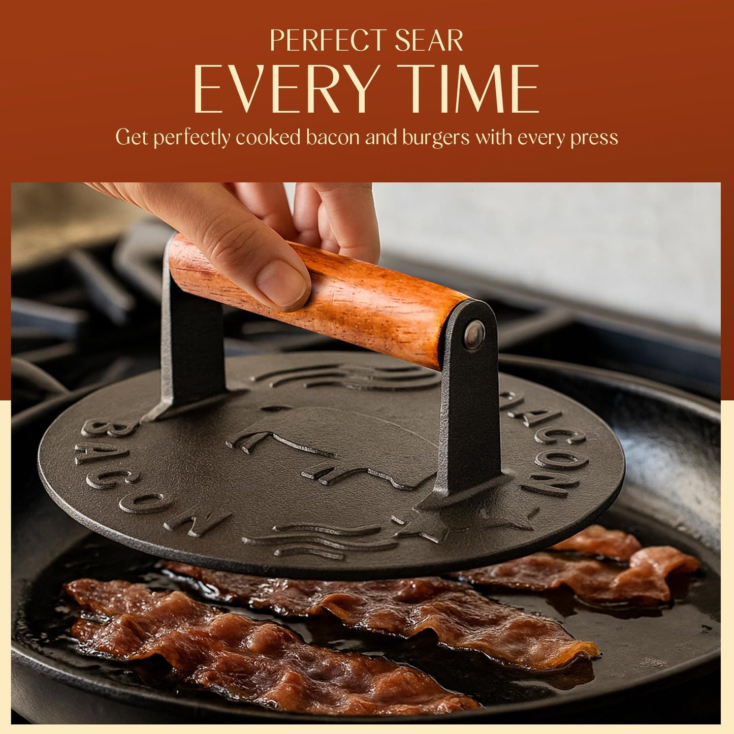 Heavy-Duty Cast Iron Burger Press 7 Inch Round Burger Smasher, Grill Press for Cooking Burgers, Bacon, Sandwiches, Steak, Ground Beef, Meats, Sausages, and So On