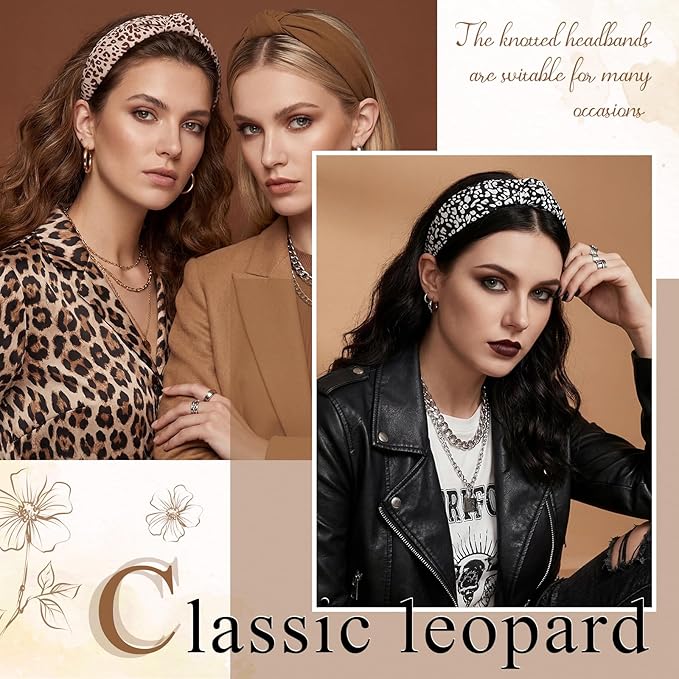 obeoby 8Pcs Fashion Leopard Headbands, Mother's Day Gift for Grandmother Knotted Headbands for Hold Hair