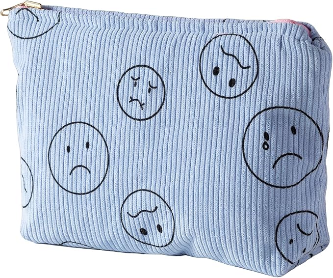 Cosmetic Bags for Women - Corduroy Cosmetic Bag Aesthetic Women Handbags Purses Smile Dots Makeup Organizer Storage Makeup Bag Girls Case Bags (Double Pink Blue)