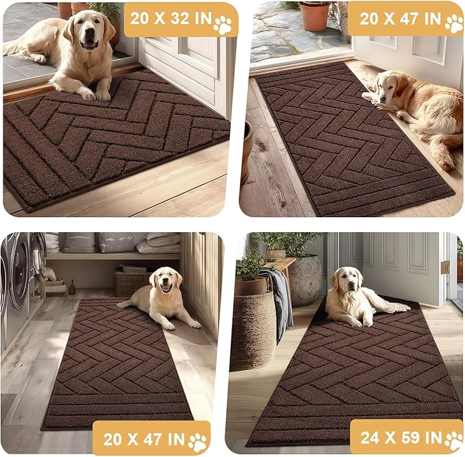 Tindbea Dog Mat for Muddy Paws,Absorbs Moisture Dirt Non-Slip Washable Mud Mat for Dogs,Soft Rubber Backing Front Inside Pet Rug for Entryway, Mud Dog Paws, Patio(24"x59",Coffee)