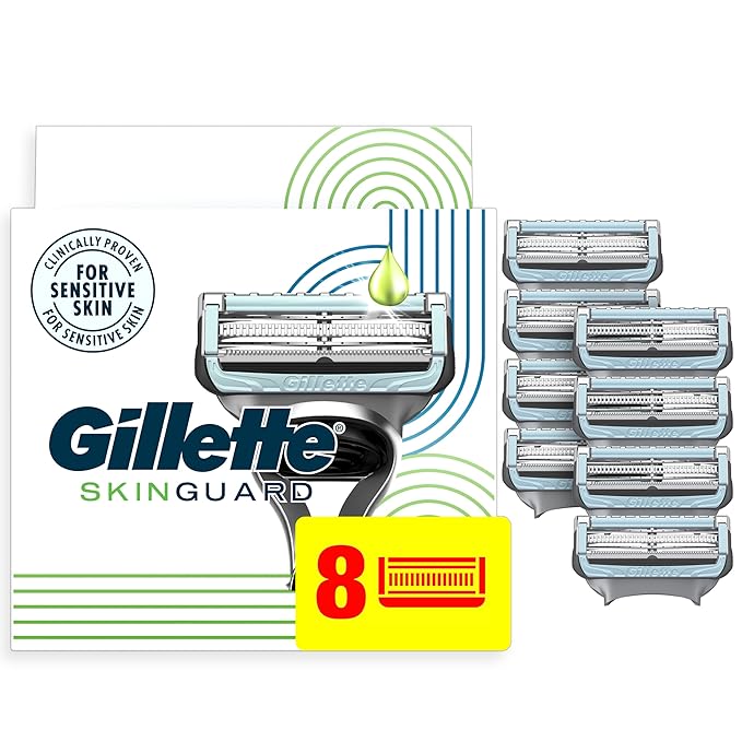 Gillette SkinGuard Razor Blade Refills for Men, 2 Blade Cartridge, SkinGuard for Sensitive Skin, Lubrication, Fits SkinGuard Razor Handles, 8 Count