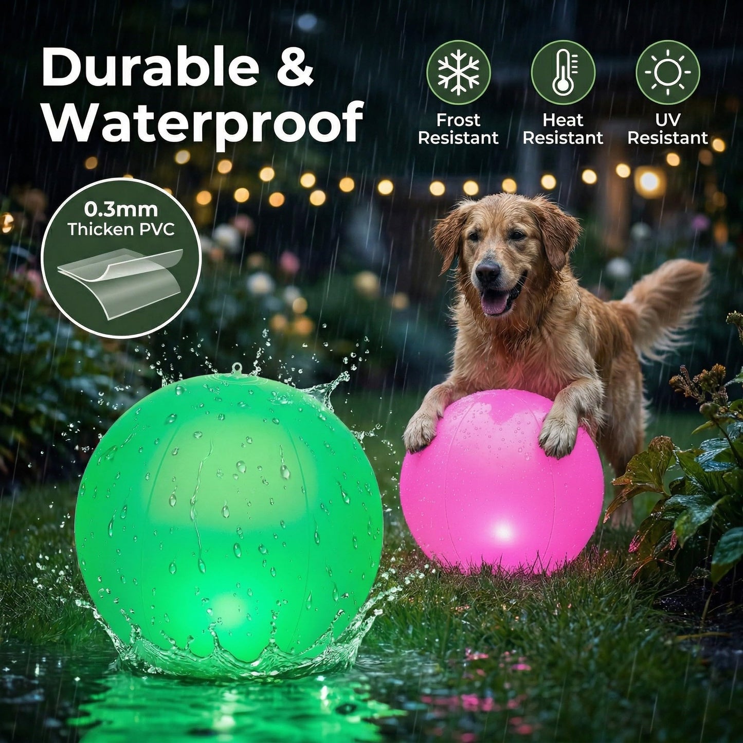 HAPIKAY Solar Floating Pool Lights, 2 Pack, 14-Inch Auto Color-Changing LED Light Balls, Waterproof Inflatable Solar Pool Light, Patio, Backyard Pond Event Wedding Decor