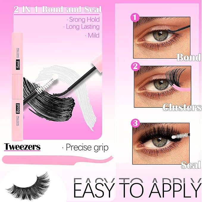 YIDUO 960Pcs Lashes Clusters Kit 80D+100D+200D+300D+Spikes+Bottom Thick Clusters Lash Extensions Kit with 2 Bond and Seal 10-20mm Wispy 3D Volume Individual Eyelash Cluster Kit DIY at Home Easily