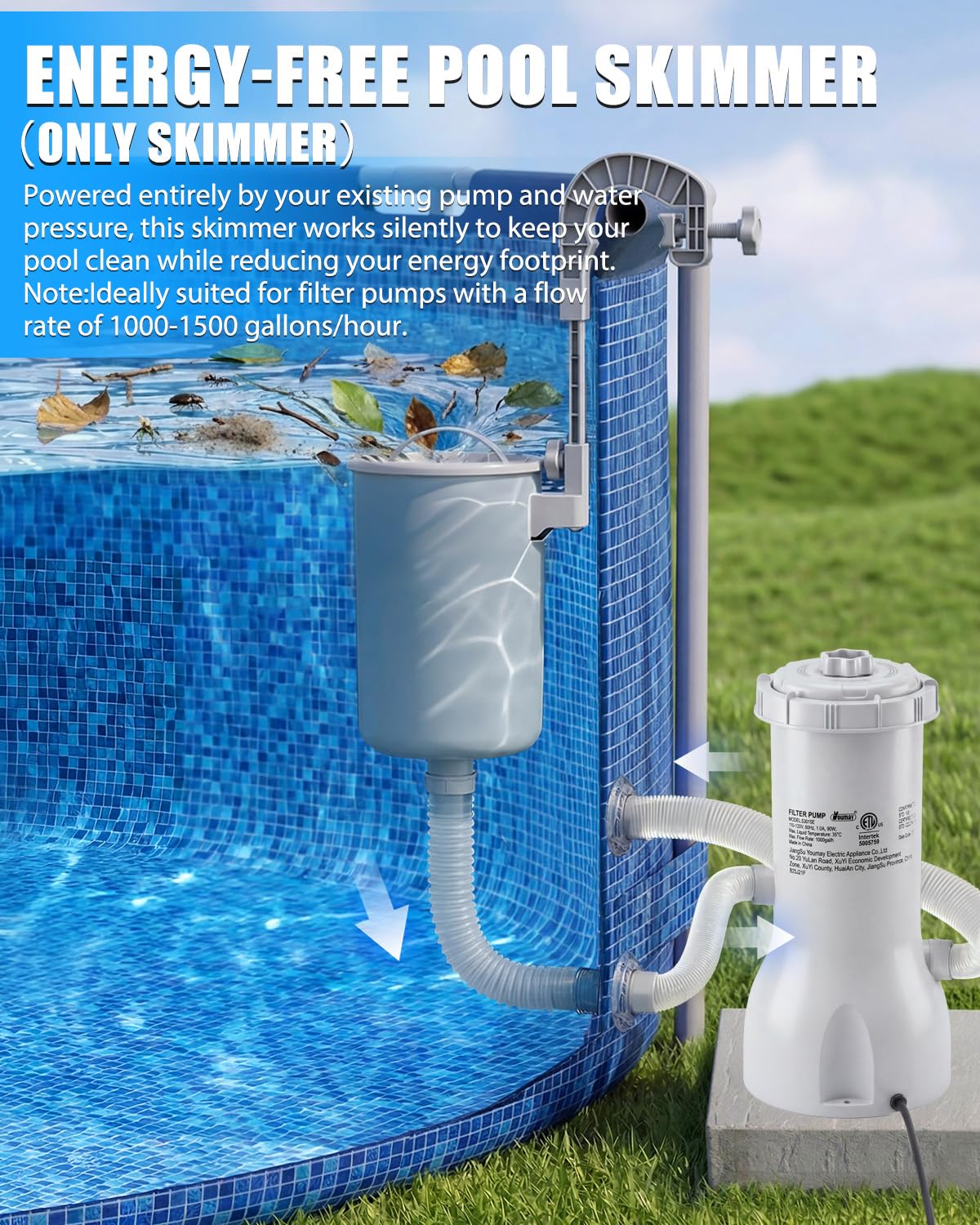 Juecity Pool Skimmer, Above Ground Pool Skimmer with 10 Pcs Skimmers Socks, Floating Pools Surface Skimmers Basket, Wall Mount Pools Maintenance Accessories for Inflatable and Metal Frames