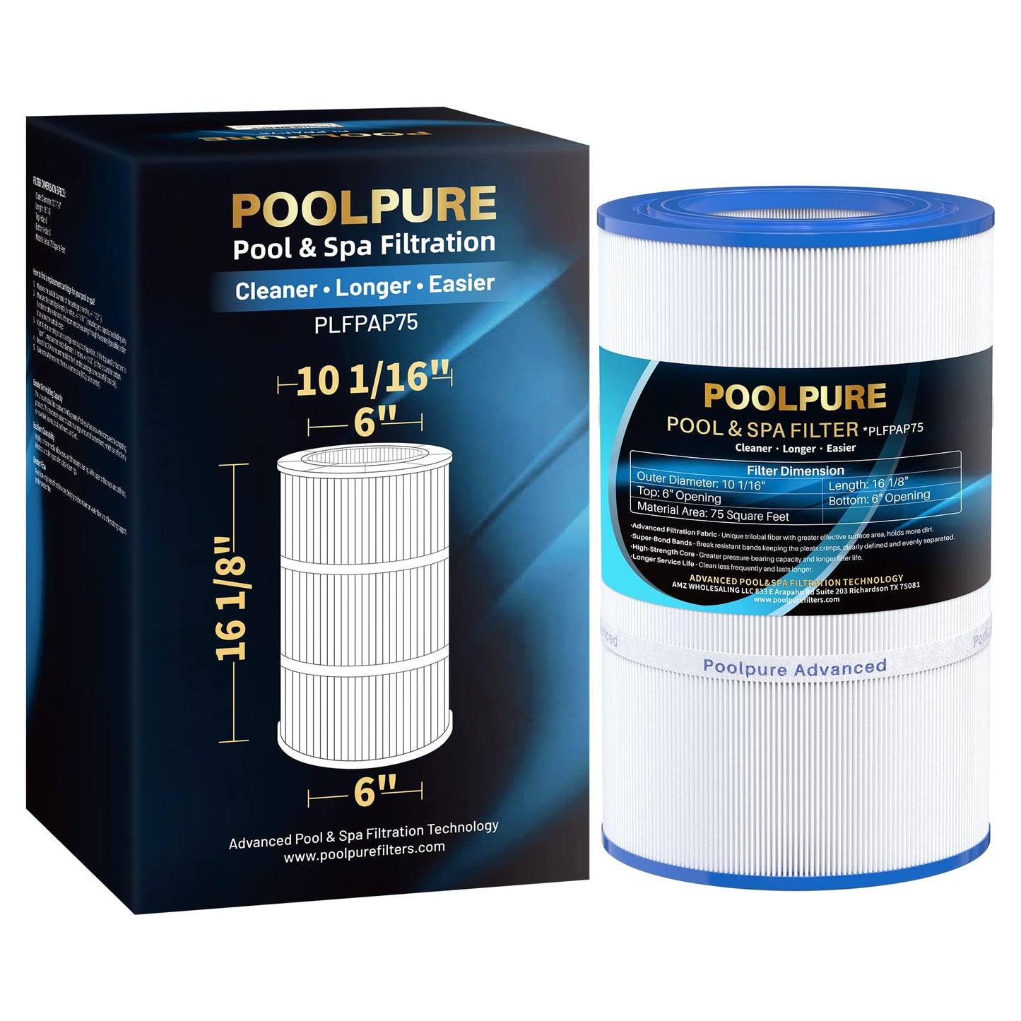 POOLPURE PAP75 Pool Filter Replaces Pentair CC75, PAP75, Pentair Clean & Clear 75, Ultral-C2, R173214, 59054100, Unicel C-9407, Filbur FC-0685, 590541, 75 sq.ft Filter Cartridge 1 Pack