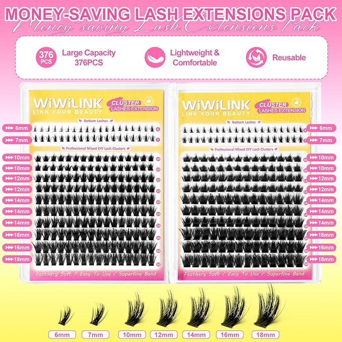 Lash Clusters Kit Cove Eyelash Clusters Manga with Bottom Lashes Anime 100D 150D Individual Lashes 10-18mm Wispy Cluster Eyelash Extensions Spiky D Curl Volume DIY Lash Extension Kit