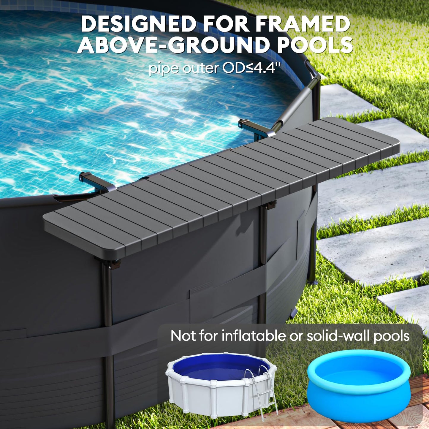 Hyperzoo Pool Bar for Above Ground Pools, Stable Poolside Drink & Snack Table Supports Up to 110 lbs, Rust-Free ABS Poolside Bar Fits ≤4.4” Rails for Framed Round & Oval Pools, Ideal for Pool Parties