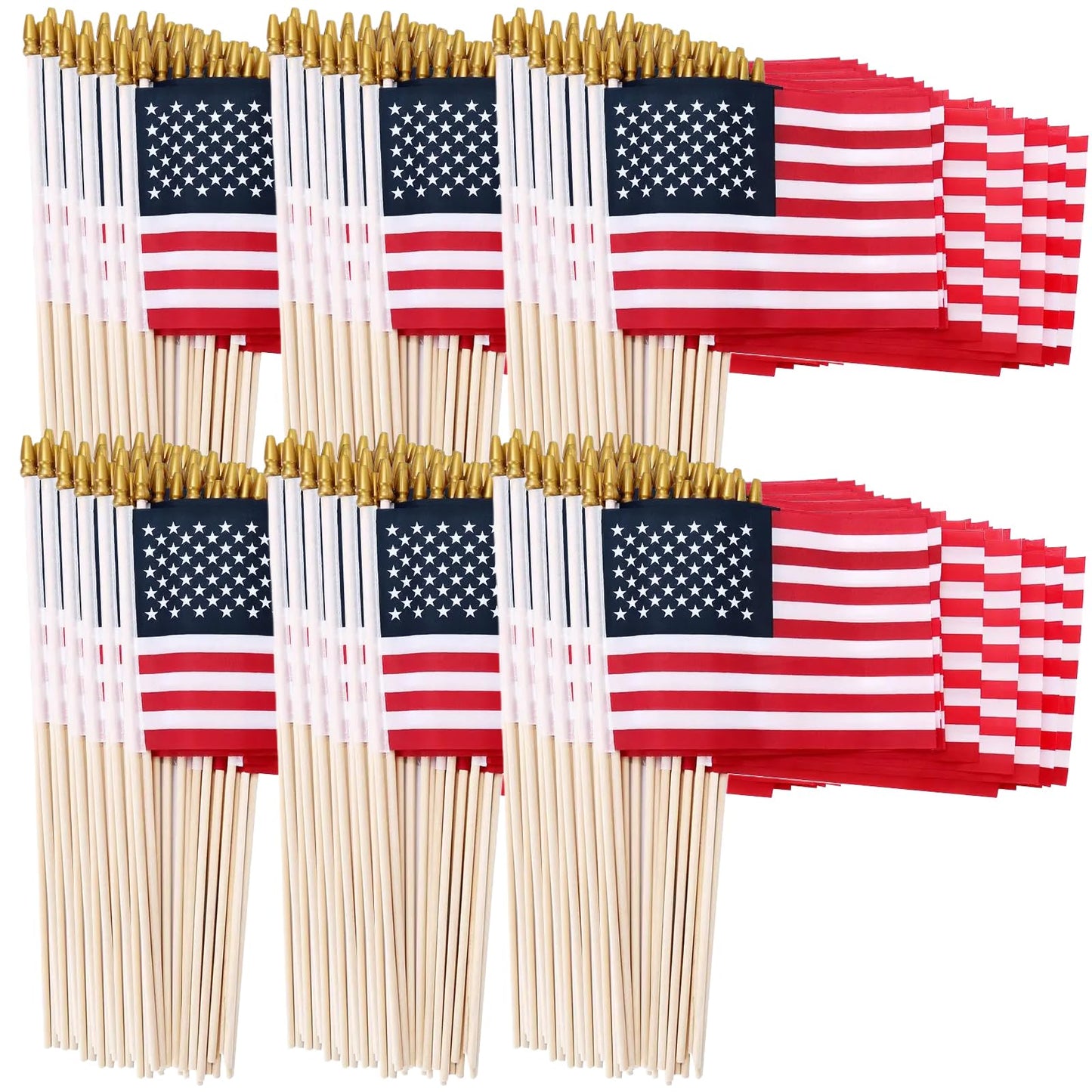 500 Pack Small American Flags on Stick, 4x6 Inch Small US Flags/Mini American Flag Hand Held Stick Flags with Kid-Safe Spear Top, Independence Day, Memorial Day Decorations