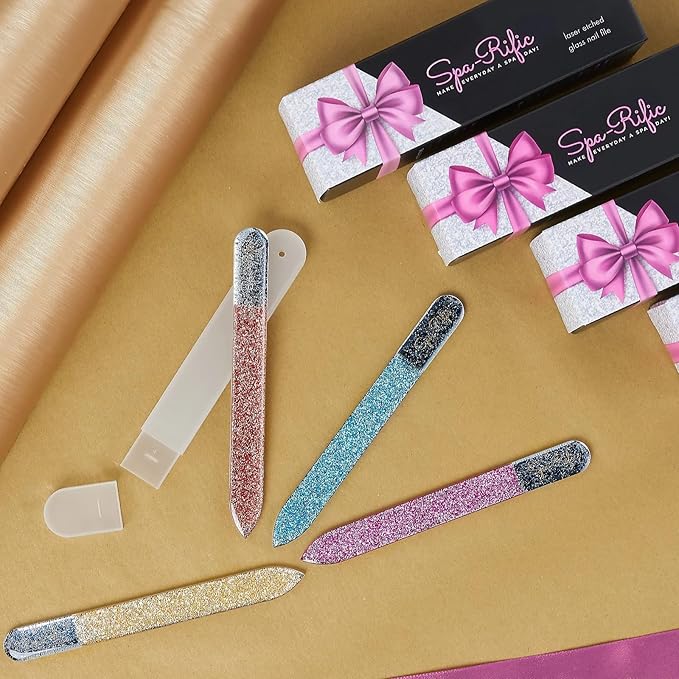 Spa-Rific Nano Laser Etched Glass Manicure Files, Professional Heavy Duty Nail Care Kit for Men, Women, and Adults - Set of 4