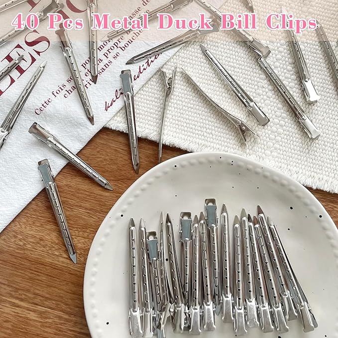40 PCS 3.5 Inch Duck Billed Clips,Metal Alligator Curl Hair Clips with Holes for Styling, Coloring, Thick Hair Rollers, Salon Use,Alligator Clips for Women for Thick Hair & Thin Hair,Silver