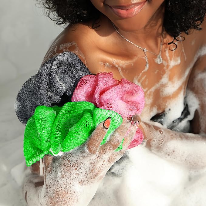 African Net Sponge Authentic - 2 Pieces Exfoliating Body Scrubber Bath Sponge - Loofah Washcloth Back Scrub for Shower Body Exfoliator - Face & Skin Care Bathroom Essentials for Women