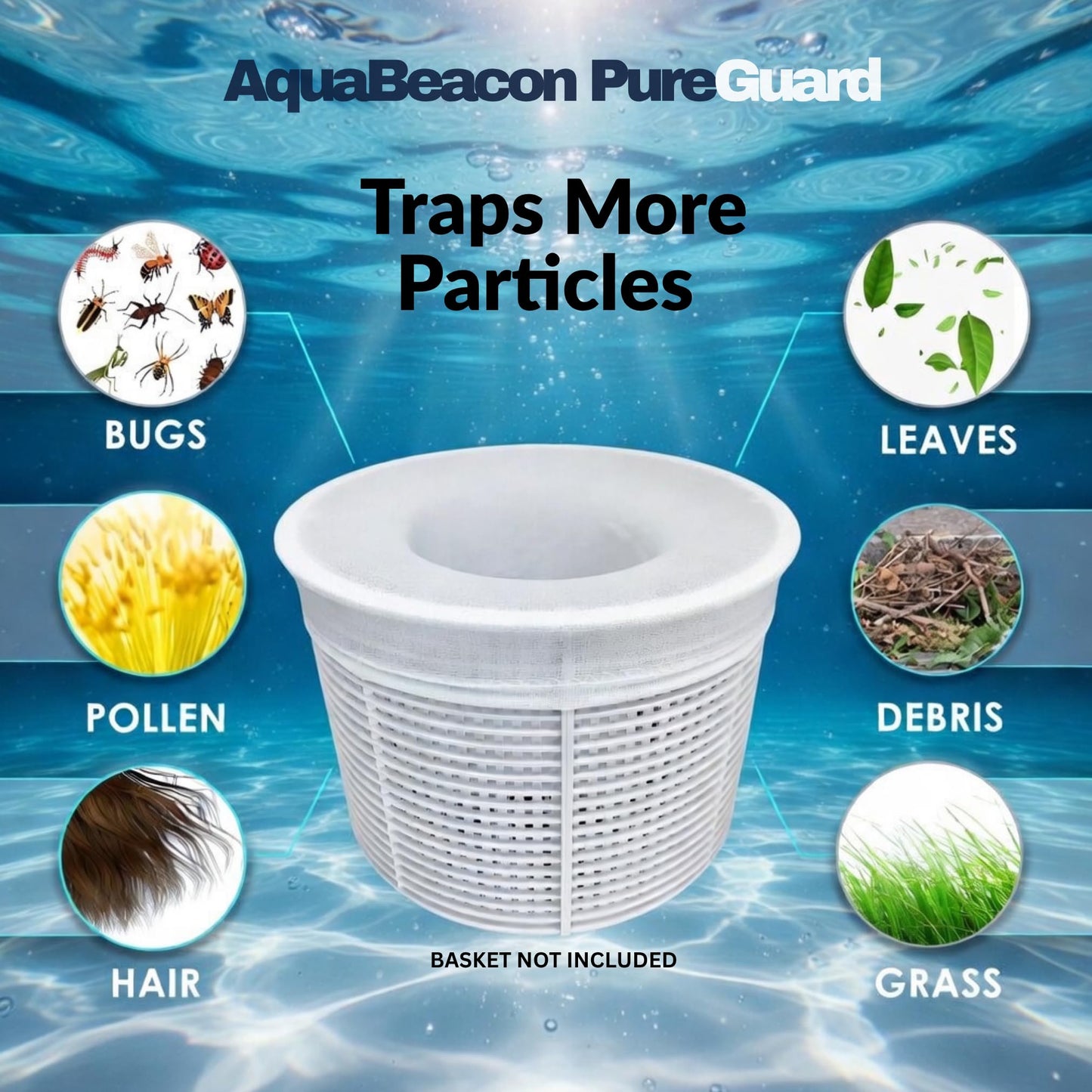 Aquabeacon® Premium 60-Pack Original Longer Lasting Pool Skimmer Socks PureGuard, Ultrafine Mesh Perfect Pool & Spa Savers for Filters, Baskets, and Skimmers