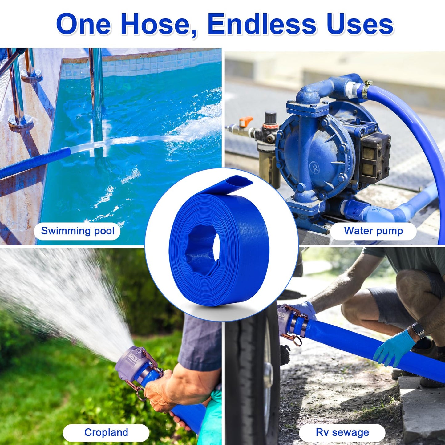 NetLea Heavy-Duty Pool Backwash Hose,2inchx50 ft Reinforced Leak Proof Design with 2 Stainless Steel Clamps 2Inch, Weather Resistant, Bursting, Ideal for Pool Backwash, Sump Pump Drainage