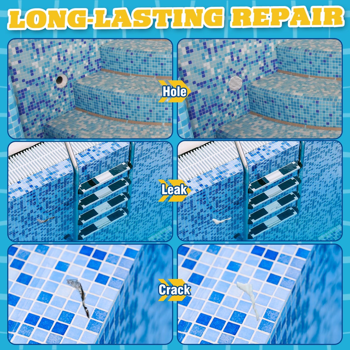 Epoxy Putty, 17.6 oz. Pool Putty, Underwater or Above Fast Repair, Fix Leaks, Cracks, Filling, Sculpting, 2 Part Pool Epoxy Putty for Tile, Concrete, Fiberglass, Cement and Other Surfaces (White)
