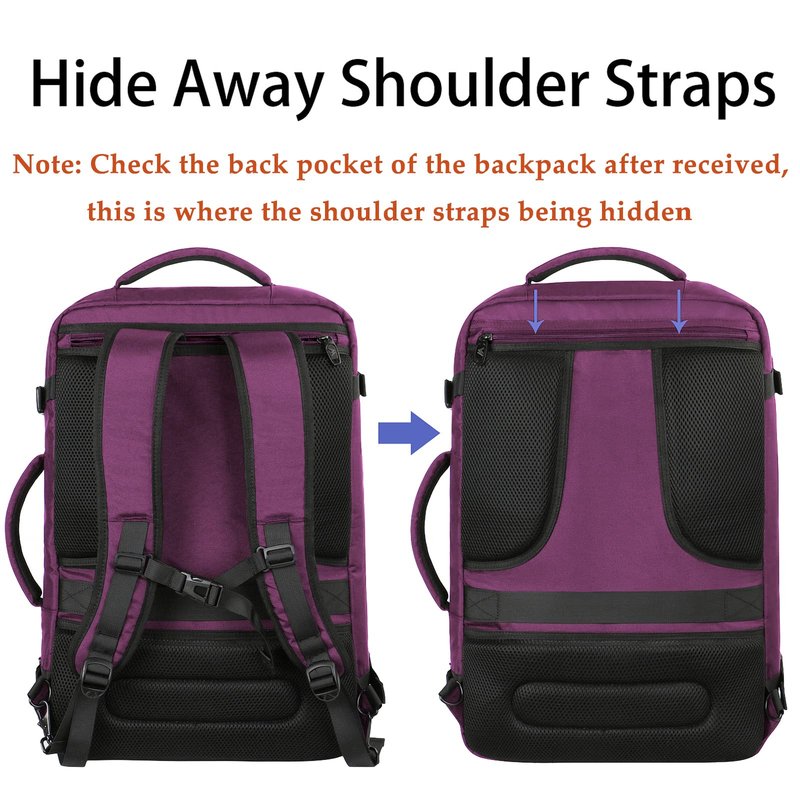 MATEIN Carry on Backpack for Women, 27L Flight Approved Backpack for Teacher Nurse, Fashion Expandable Airline Daypack for Plane, Lightweight Hiking Weekend Back Pack, Traveler Gifts, Purple