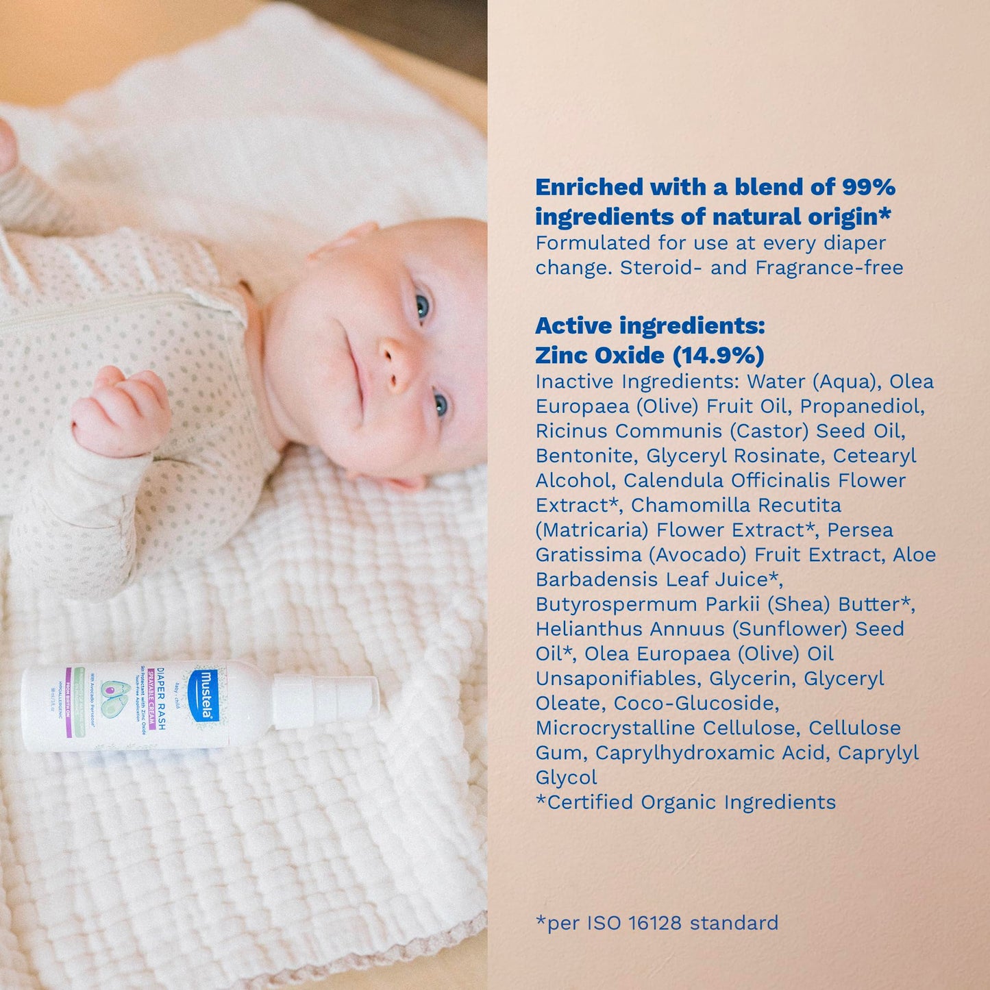 Mustela Baby Diaper Rash Cream Spray – Touch-Free protectant with Zinc Oxide & Natural Avocado - Treats, Soothes and Prevents Diaper Rash- Fragrance-Free - 3 fl. oz