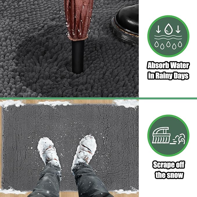 IM HOME Chenille Absorbent Outdoor Doormat 60" x 48", Washable Muddy Door Mats for Dog Non Slip Indoor Doormats Dog Mat for Muddy Paw Front Inside Doormats for Entryway Grey