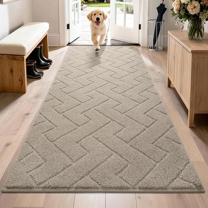 PURRUGS Dirt Trapping Door Mat 32" x 70", Non-Slip Machine Washable Entry Rug, Dog Doormat, Indoor Front Door Mat, Super Absorbent Entryway Rug for Muddy Shoes & Paws, Taupe