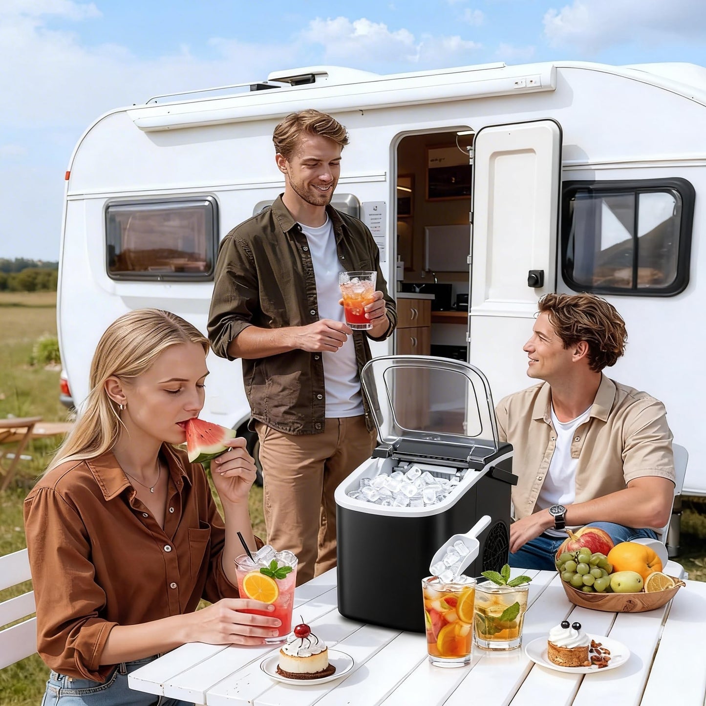 Small Portable Countertop Ice Maker, 26lbs/24H Ice Machine with Self-Cleaning, 6-8 Mins Fast Ice Making,Quiet Operation, Compact Ice Maker with Handle for Home Kitchen Camping RV (Black, 26lbs)