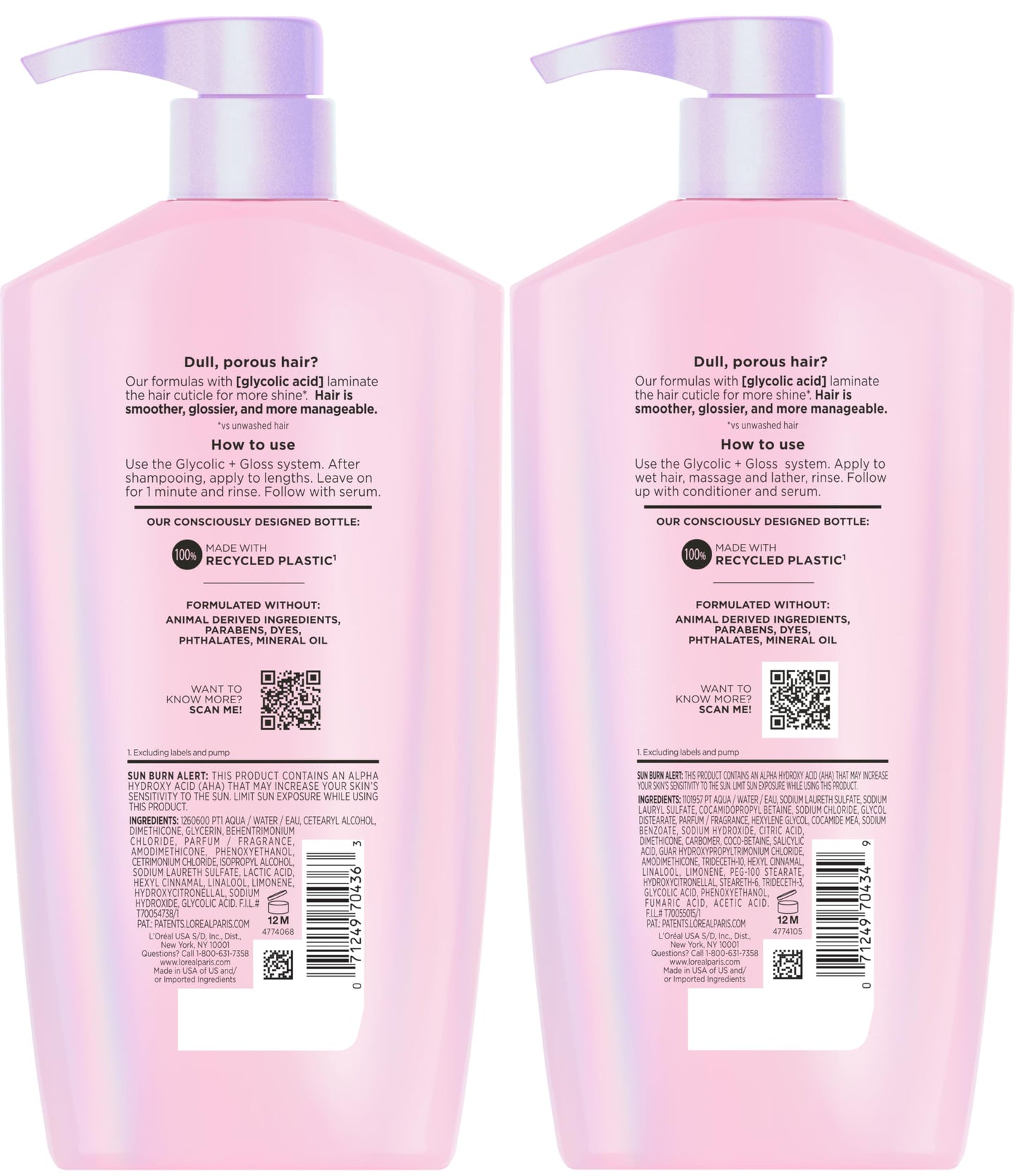L'Oreal Paris Elvive Glycolic + Gloss Shine Boosting Shampoo and Conditioner Set, Cleanses and Smooths Dull, Porous Hair Into High-Shine, Glossy Hair, 1 Kit