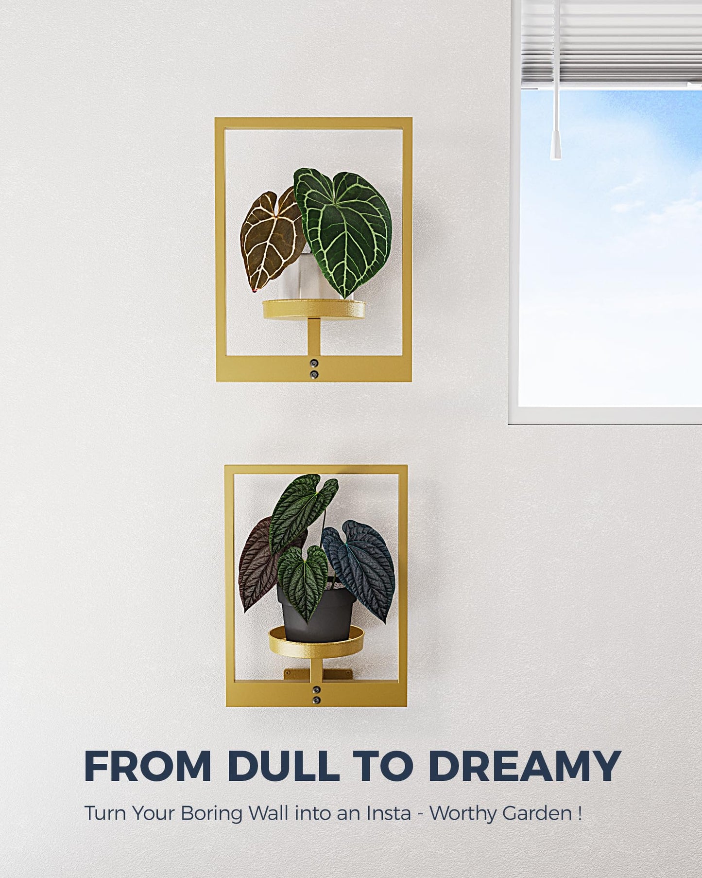 Bamworld Gold Plant Stand Indoor, Plant Hanger Wall Planters for Indoor Plants Window Plant Shelves Plant Holder Wall Decor, Room Decor (Patent Design)